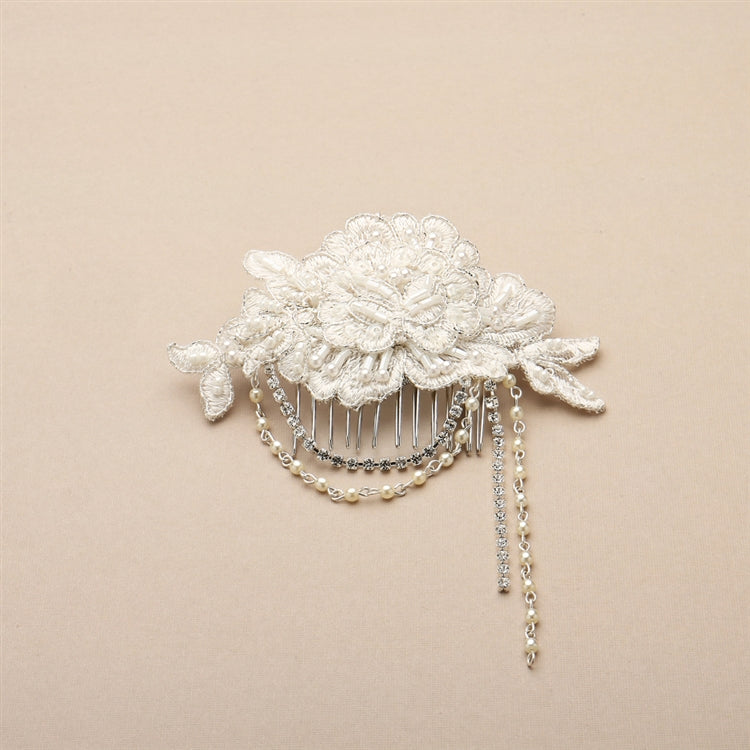 English Rose Romantic European Lace beaded Bridal Hair Comb  display picture 1