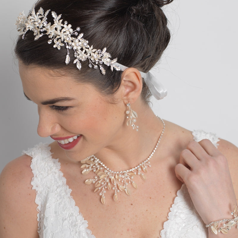 Vintage Silver Champagne Crystal Floral Tiara Vine Headpiece  display picture 2