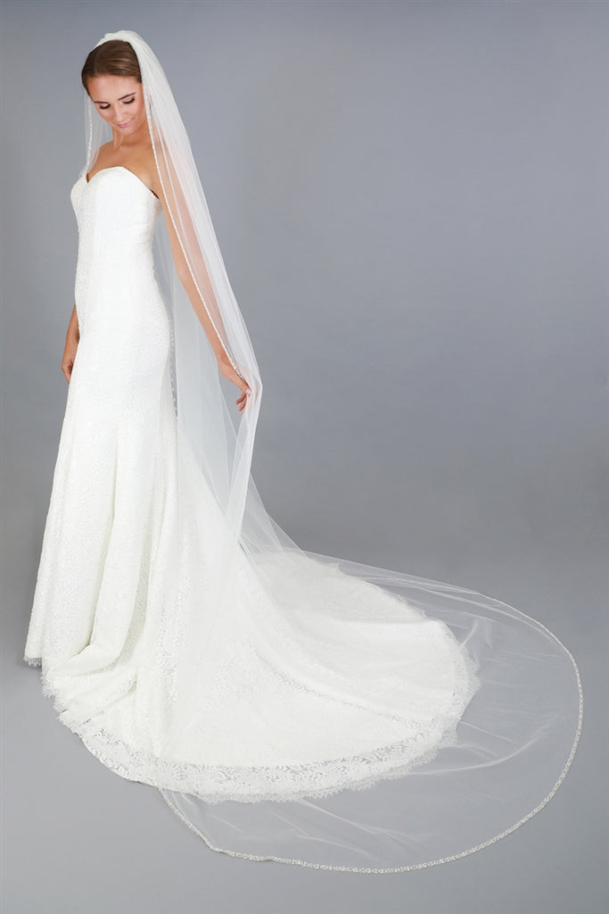 Brides & Hairpins Luella Cathedral Veil - with Crystal & Pearl Edging 108 / Retail