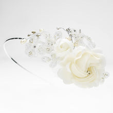 Dainty Side Accented Ivory Fabric Lace Flower Bridal Headband - La Bella Bridal Accessories