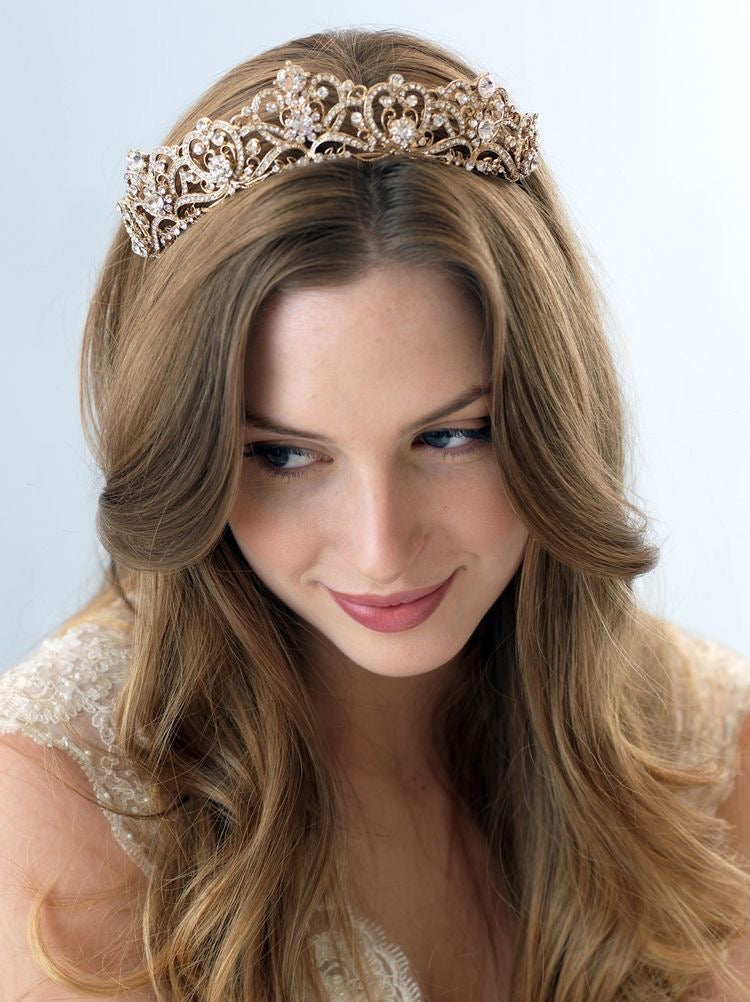 Beautiful Silver or Gold Crystal Heart Swirl Bridal Tiara  display picture 1