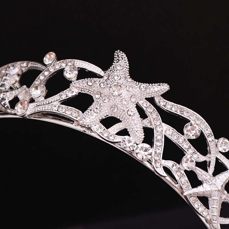 Darling Silver Crystal Starfish Beach Bridal Tiara Headpiece  display picture 2