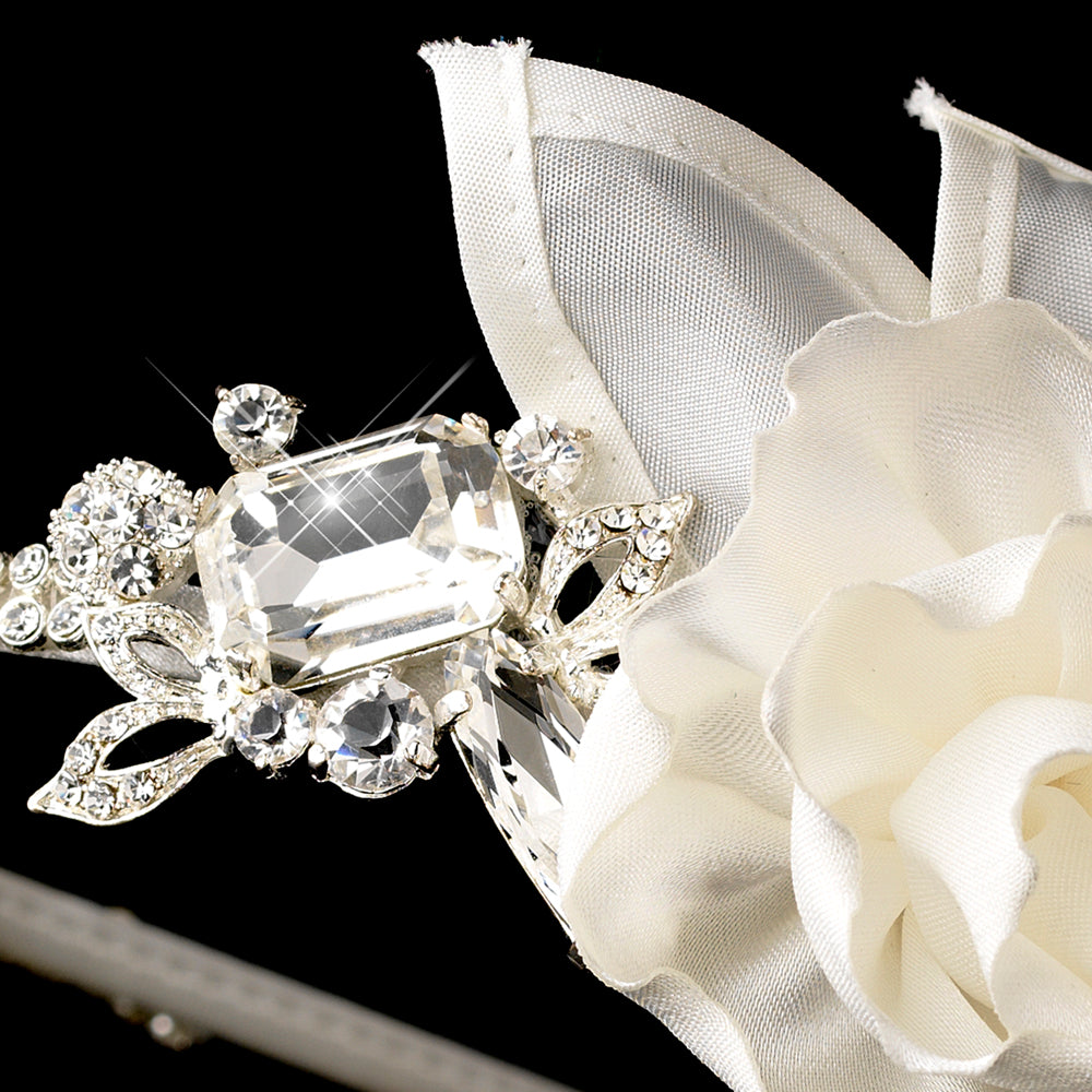 Silk Flower Crystal Encrusted Side Accented Bridal Headband  display picture 3
