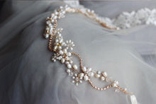 Gold Crystal pearl bridal hair vine, wedding hair vine, freshwater pearl bridal hair vine, freshwater pearl headband, freshwater pearl hair vine