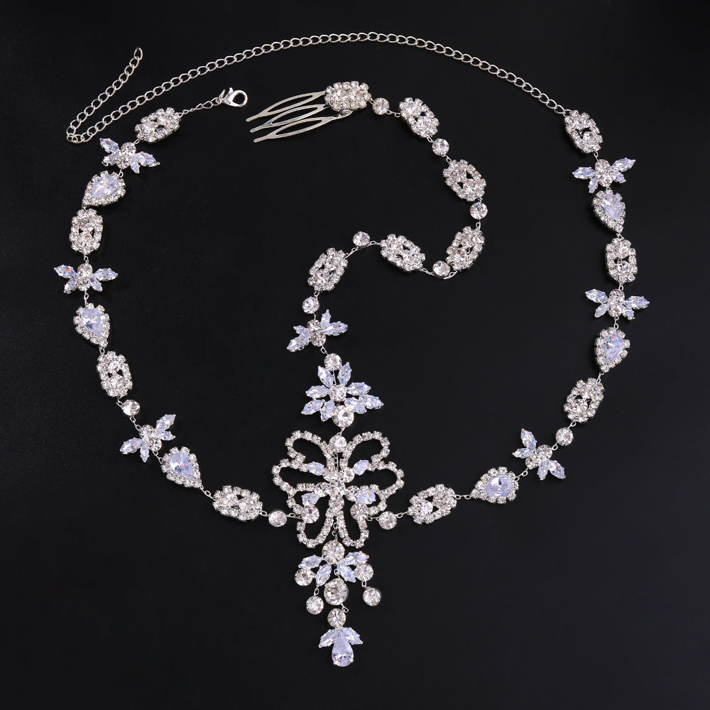Romantic CZ Crystal Frontlet Bridal Headpiece Hair Chain  display picture 1