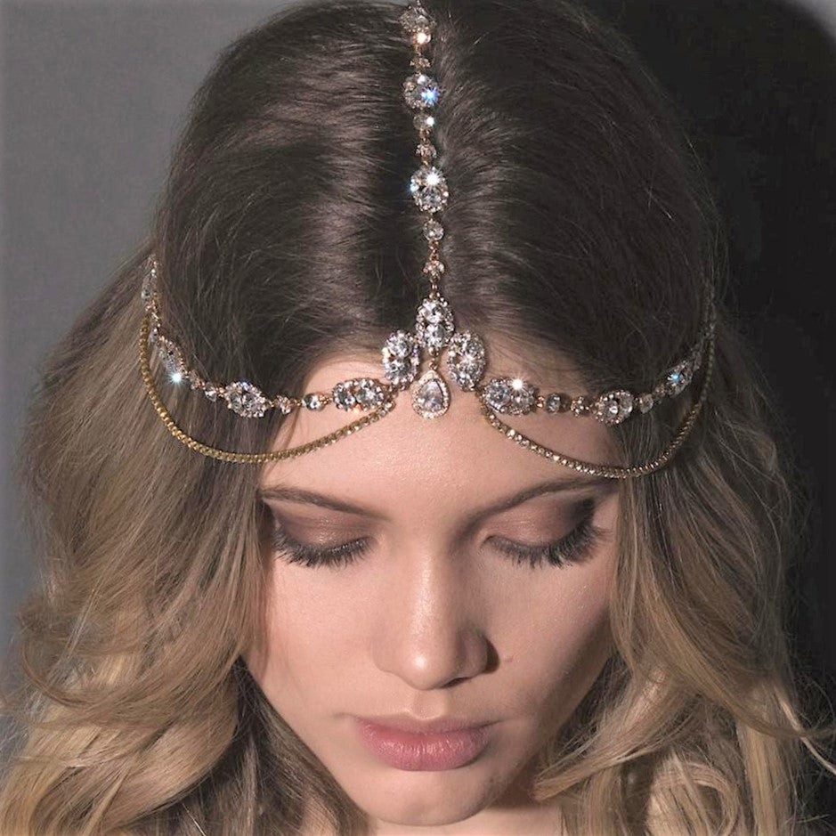 Crystal Encrusted Forehead Bridal Hair Chain, 2 Styles – La Bella
