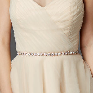 Gorgeous Slender Silver Crystal Linked Bridal Belt - La Bella Bridal Accessories