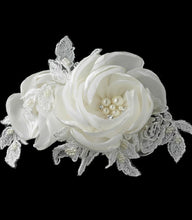 Satin Lace, Silk Roses, Pearls and Crystal Accents Hair Clip - La Bella Bridal Accessories