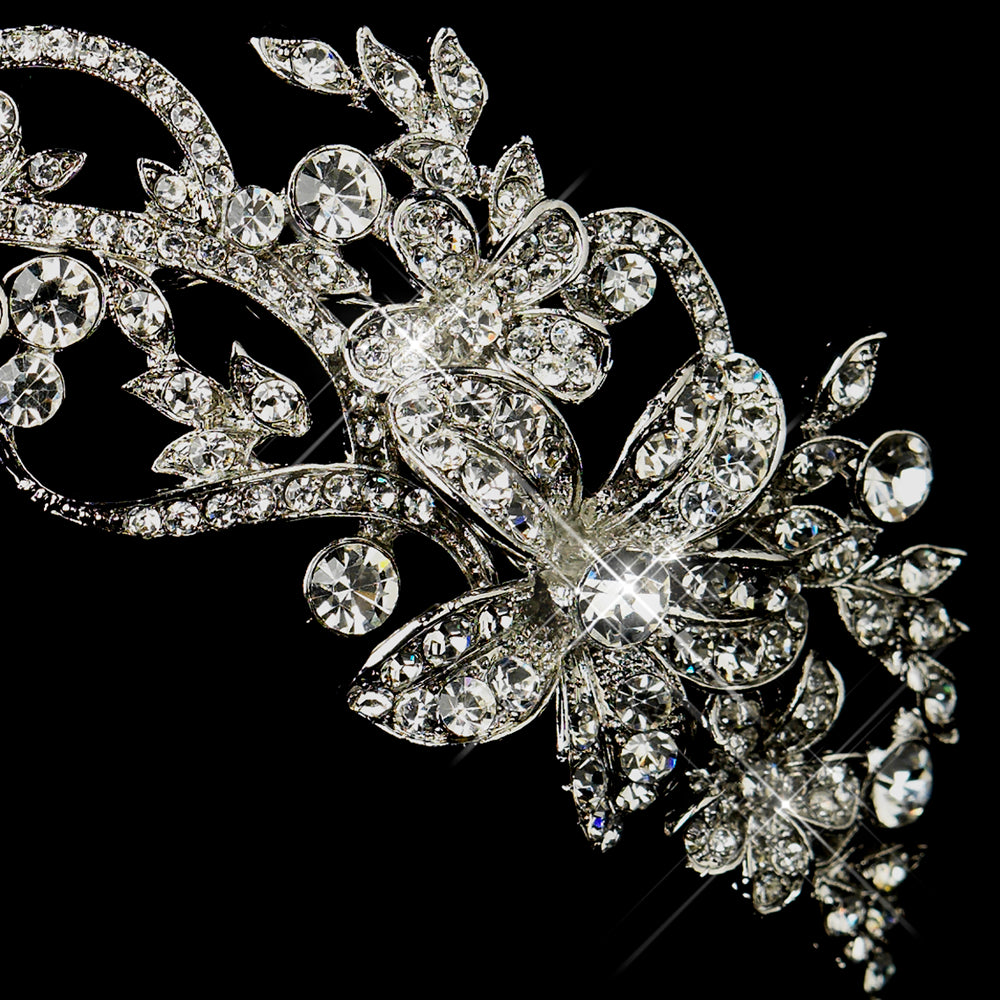 Antique Silver Crystal Floral Leaf Vine Side Accented  display picture 3