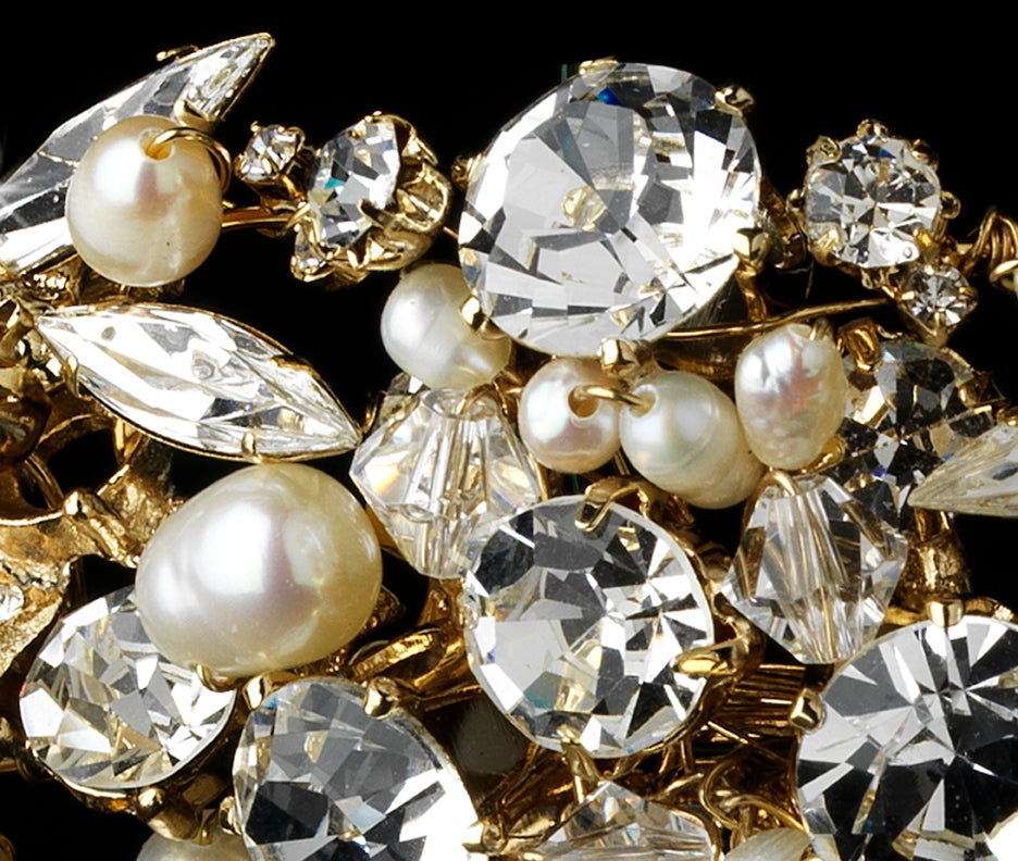 Super Beautiful Gold Crystal & Freshwater Pearl Bridal Tiara