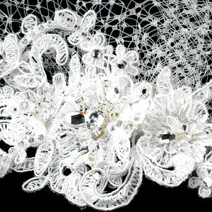 French Birdcage Veil with Crystal Lace Applique - La Bella Bridal Accessories