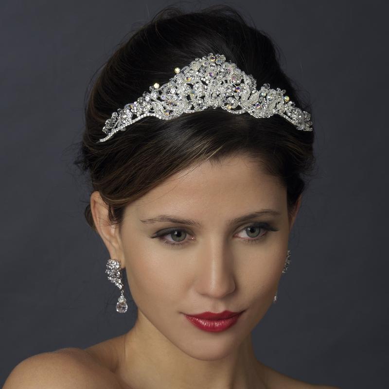 Antique Silver Aurora Borealis Crystal Wedding Headpiece  display picture 1