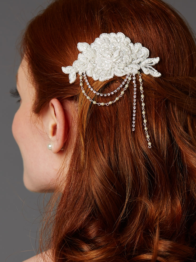 English Rose Romantic European Lace beaded Bridal Hair Comb  display picture 2