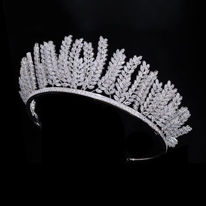 Zircon,Crystal,Leaves,CZ Bridal,Silver,crown,Tiara