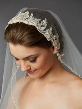 Gorgeous Beaded Edge Silver Lace Fingertip Bridal Veil