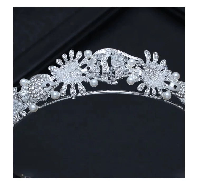 Darling Crystal & Pearl Starfish Fish Flower Beach Tiara – La Bella ...