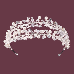 Crystal & Pearl Beaded Antique Silver Double Bridal Headband