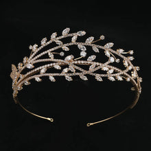 cubic zirconia gold wedding tiara, crystal zircon tiara, CZ crystal bridal crown