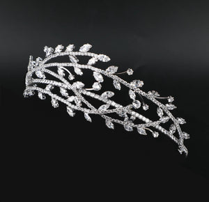 cubic zirconia silver wedding tiara, crystal zircon tiara, CZ crystal bridal crown