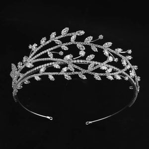 cubic zirconia silver wedding tiara, crystal zircon tiara, CZ crystal bridal crown