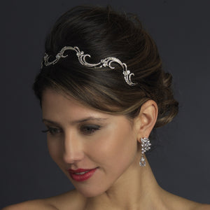 Antique Silver Crystal Bridal Vine Headband