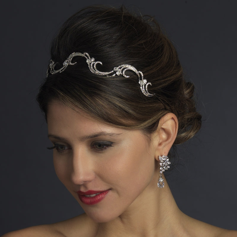 Antique Silver Crystal Swirl Bridal Vine Headband – La Bella  display picture 1