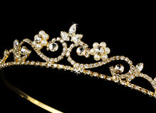 Crystal & Pearl Golden Bridal Tiara - La Bella Bridal Accessories