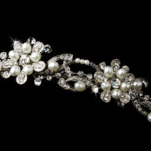 Divine Antique Silver Crystal & Ivory Pearl Flower Headpiece