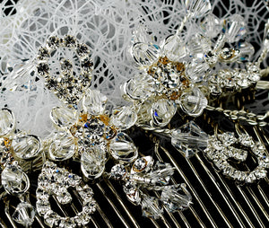 Enchanting Bridal  Birdcage Veil & Swarovski Crystal Flower Comb