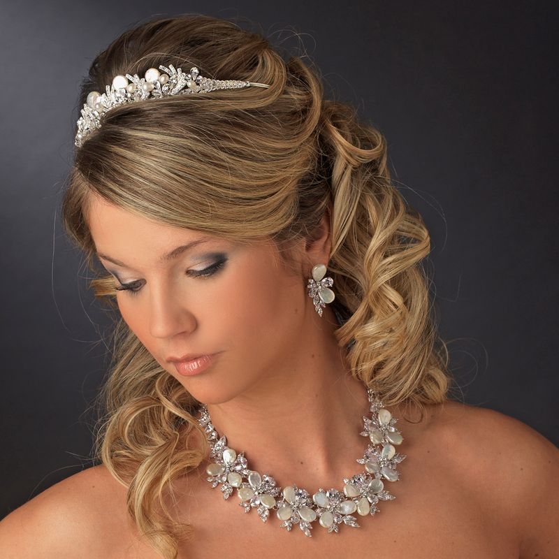 Freshwater Pearl Swarovski Crystal Tiara Crown Headpiece 
