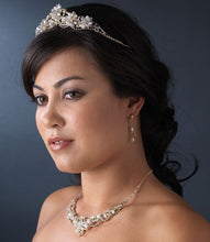 Light Gold Swarovski Crystal & Freshwater Pearl Tiara Bridal Jewelry Set