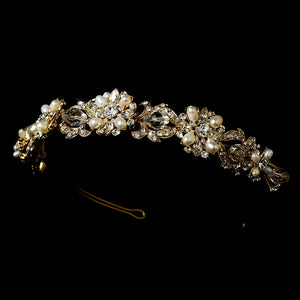 gold-swarovski-crystal-freshwater-pearl-bridal-headband, bridal headpiece, tiara, golden headband