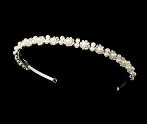 Crystal and Ivory Pearl Wedding Floral Headband - La Bella Bridal Accessories