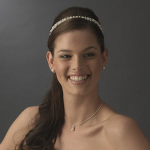 Crystal and Ivory Pearl Wedding Floral Headband - La Bella Bridal Accessories