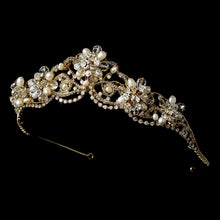 Light Gold Swarovski Crystal & Freshwater Pearl Tiara Bridal Jewelry Set