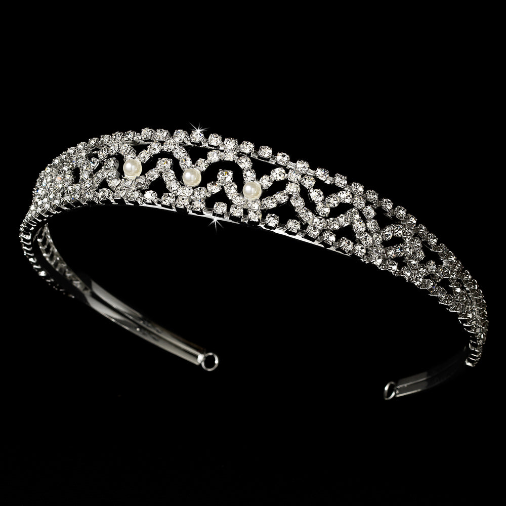 Silver Crystal Swirl Pearl Wedding Headband