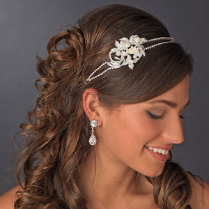 Crystal & Pearl Side Accented Double Row Bridal Headband