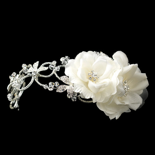 Silver Diamond White Side Accented Flexible Headband & Comb Headpiece