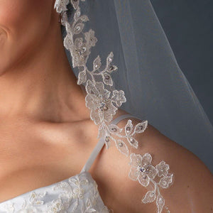 Gorgeous Feminine Bridal Veil with Lace, Beads Sequins