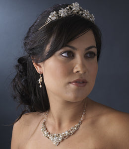 Stunning Gold Swarovski Crystal & Freshwater Pearl Bridal Jewelry Set - La Bella Bridal Accessories