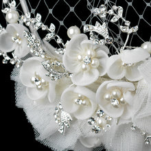 Elegant Crystal Pearl Floral Birdcage Blusher Veil - La Bella Bridal Accessories