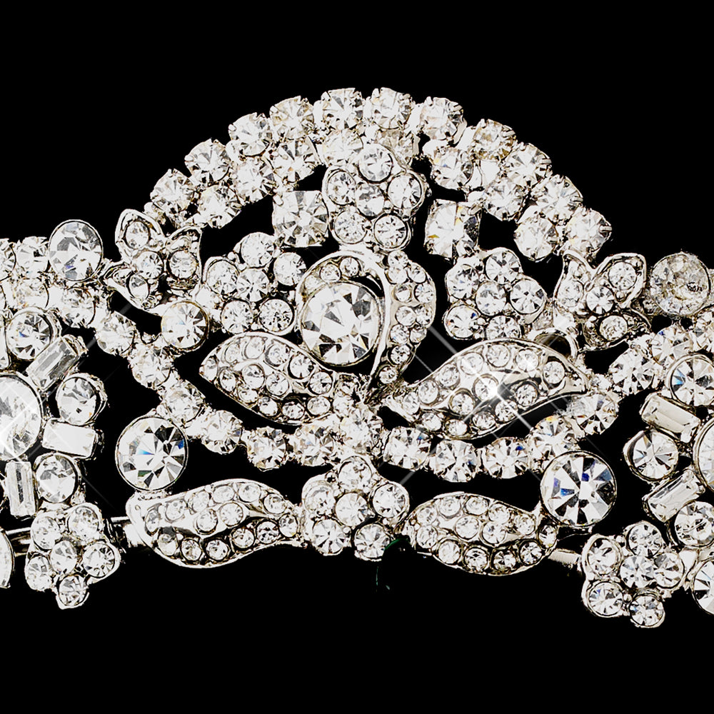 Beautiful Royal Crystal Encrusted Bridal Tiara Crown Silver