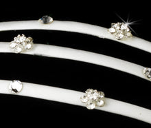 Charming 3 Row White Flower Crystal Bridal Headband - La Bella Bridal Accessories