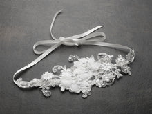Luxurious White Lace Applique Wedding Headband with Georgette Flowers