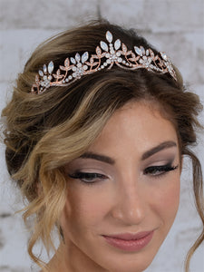 Opal Crystal Bridal Tiara Wedding Crown with Wavy Motif