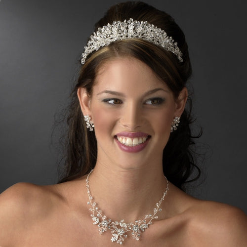 Stunning Swarovski Crystal Floral Leaf Wedding Tiara - La Bella Bridal Accessories