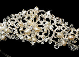 Swarovski Crystal Freshwater Pearl Wedding Tiara - La Bella Bridal Accessories