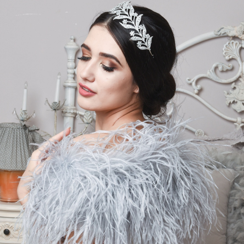 Vintage Crystal Flower and Leaves Tiara Wedding Headband  display picture 3