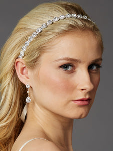 Gorgeous Slender Silver Crystal Linked Bridal Headband - La Bella Bridal Accessories
