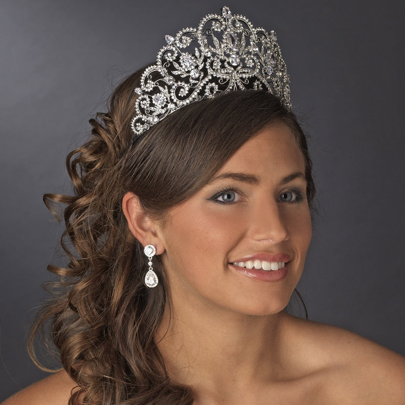 Big Vintage Royal & Center CZ Bridal Tiara Crown – La Bella Bridal